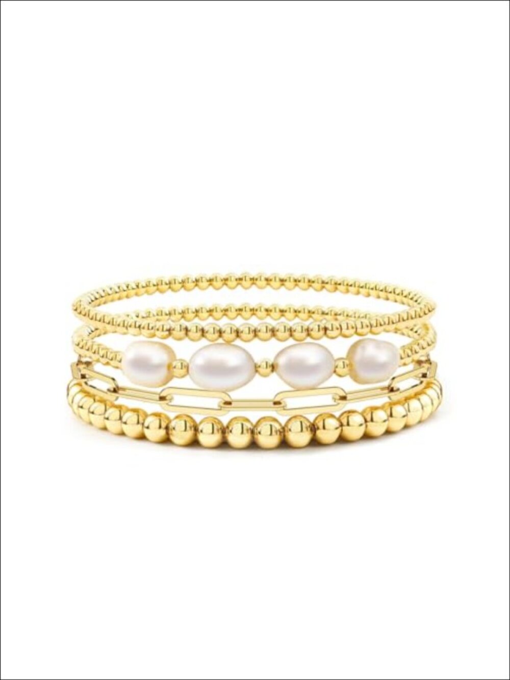 Gold Plated Stainless Steel Stackable Beaded Bracelet Set Adjustable